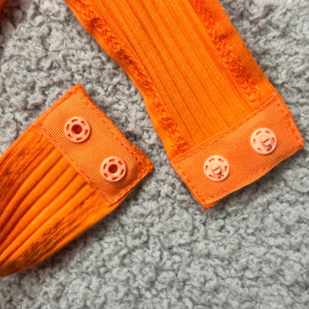 fab'rik Bodysuit Kaya Ruffle Off Shoulder S Orange Tulle Ribbed Mesh Festival - Picture 2 of 8